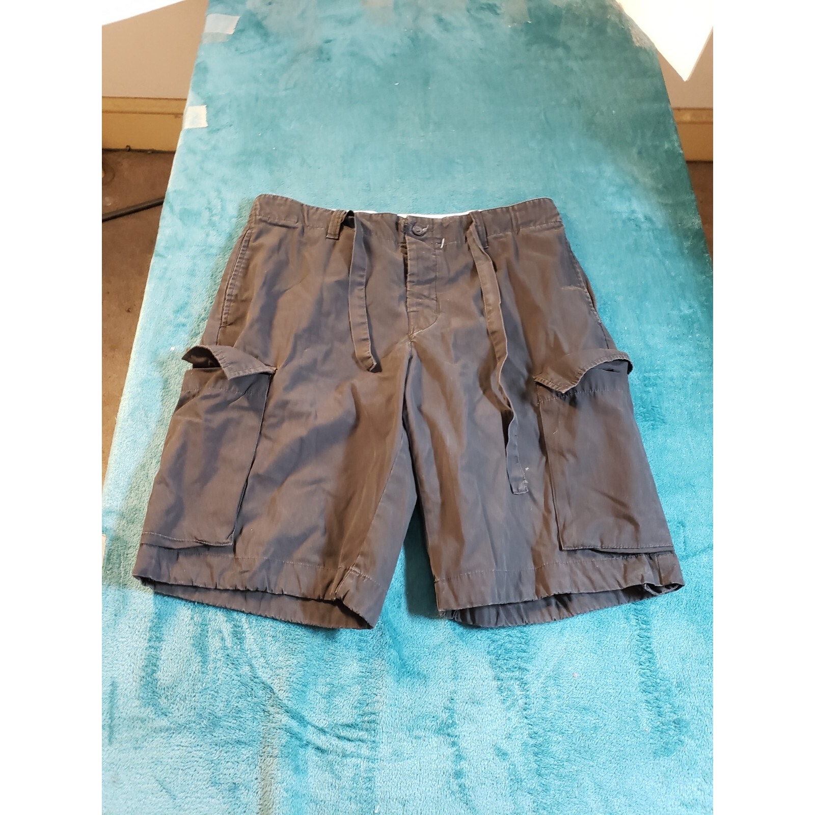 Express Cargo Shorts Sz Medium Mens Black Twill Drawstring Cotton Dark